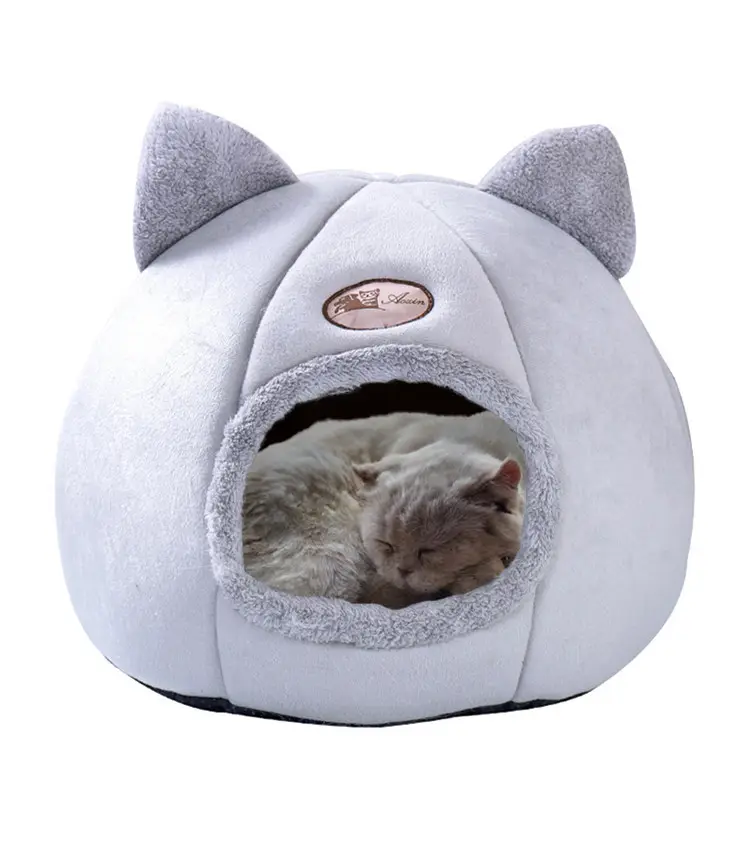 NPET yarı kapalı kedi yuva yatak ev katlanır Pet köpek yatağı çadır sıcak yumuşak peluş kedi yatak mağarası uyku için kış