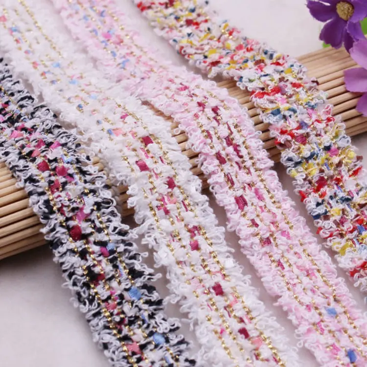 high quality 2.5cm width polyester colored decorative clothing lace trim