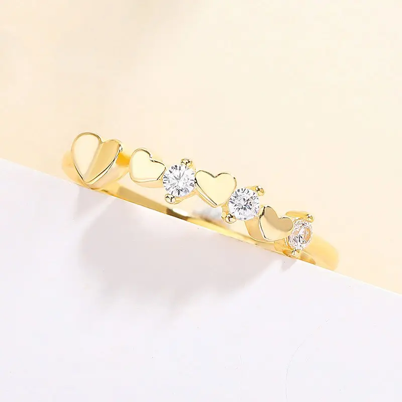 925 Sterling Silver Trendy Color Cubic Zirconia Coração Forma Prata Anéis jóias Para As Mulheres