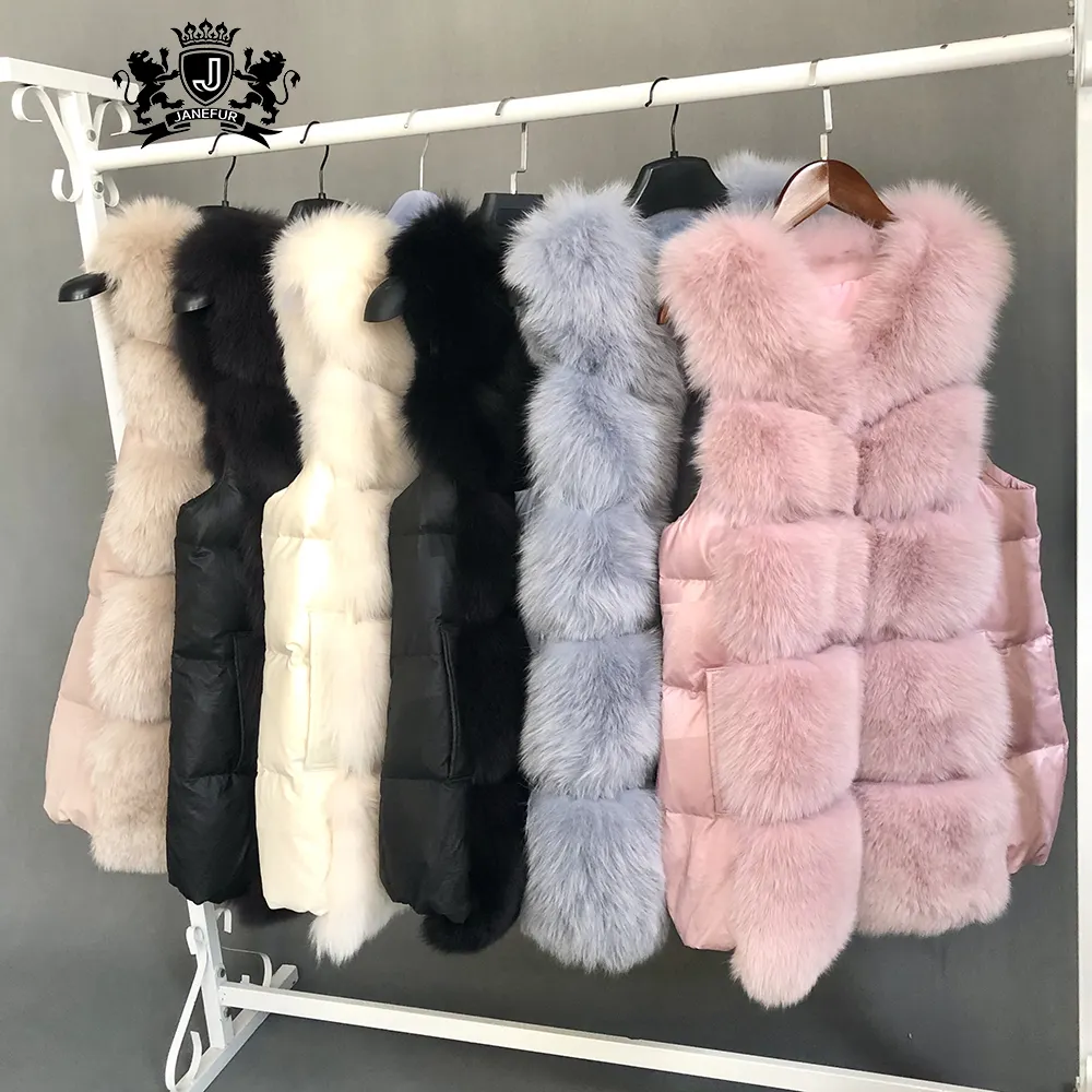 fur vest women winter coat Custom women real fur coat long winter women fox fur down vest/gilet