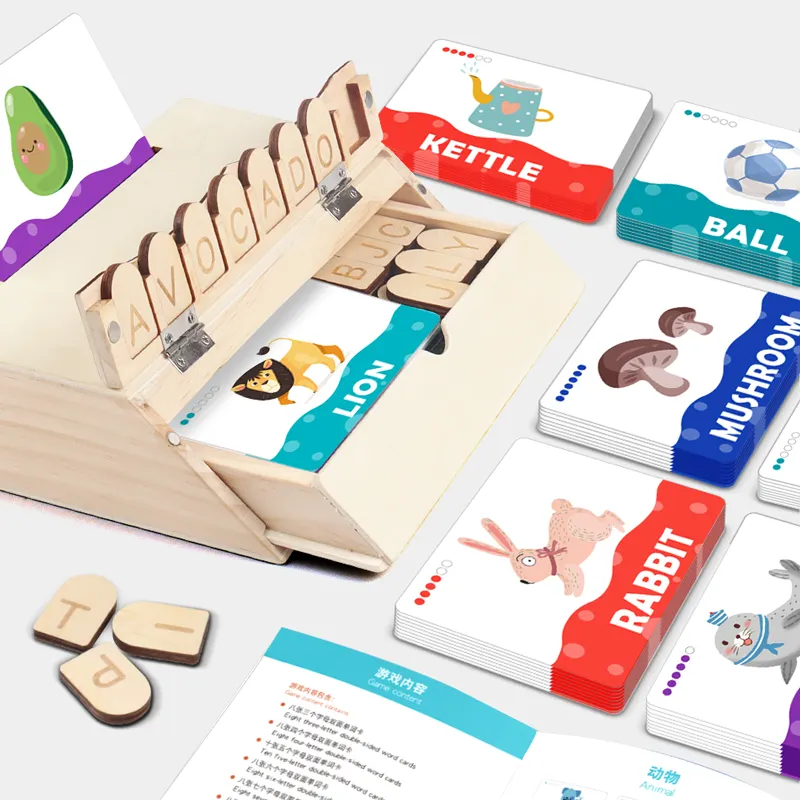 Montissori çocuklar erken eğitim kelime eşleştirme kutusu alfabe büyü çocuklar hayvan tanımlama ahşap oyuncaklar