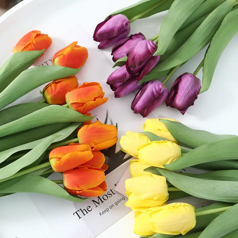 Искусственные цветы тюльпана, большой букет из искусственной кожи на ощупь, для свадебной вечеринки, для украшения дома