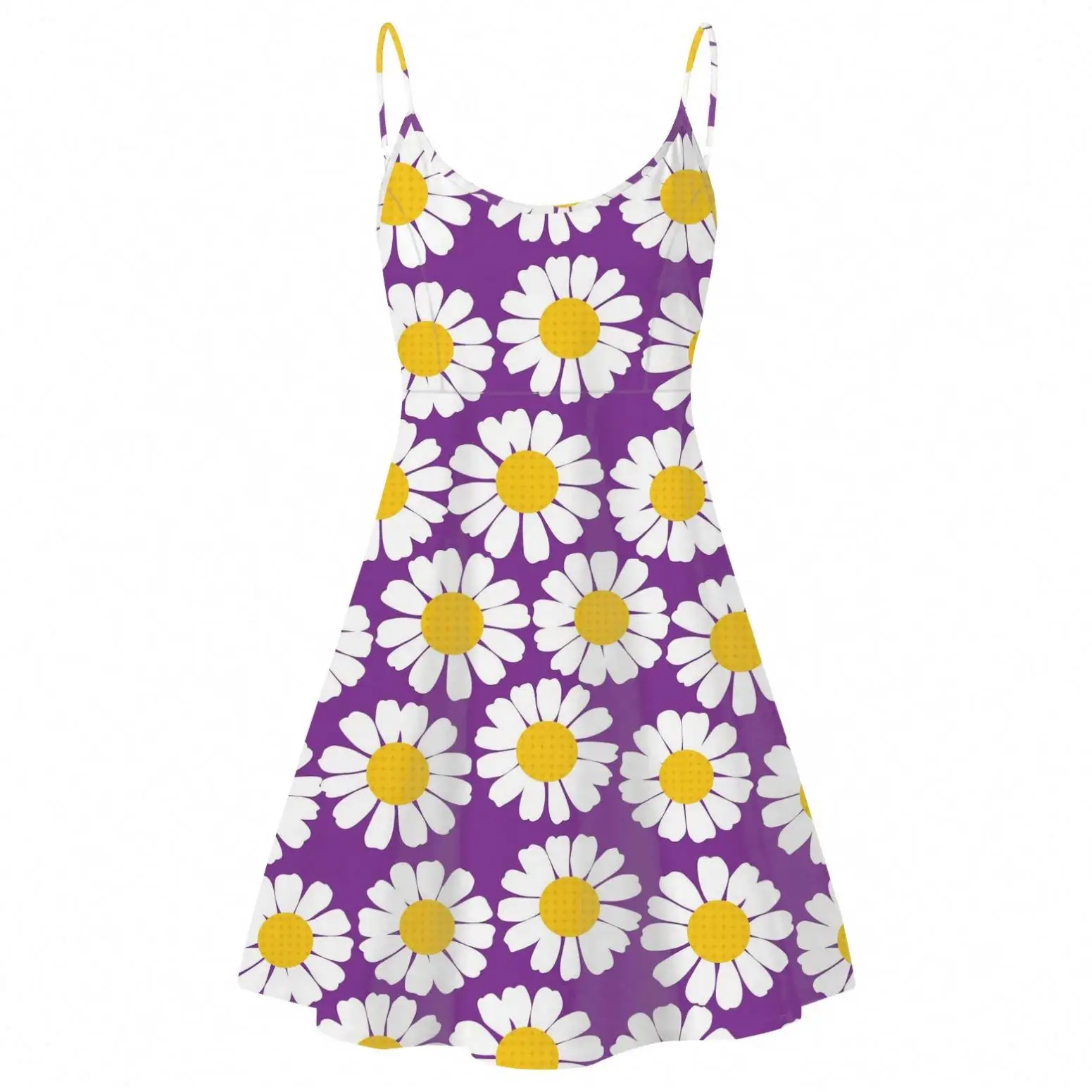 Vestido de verano sin mangas con estampado de margaritas, sin mangas, morado/azul/amarillo/Negro/verde