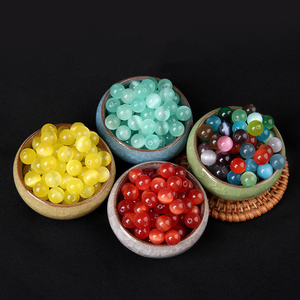 DIY aksesuarları 6-14mm pürüzsüz yuvarlak taş gevşek Opal boncuk çok renkli yuvarlak kedi göz boncuk takı yapımı için