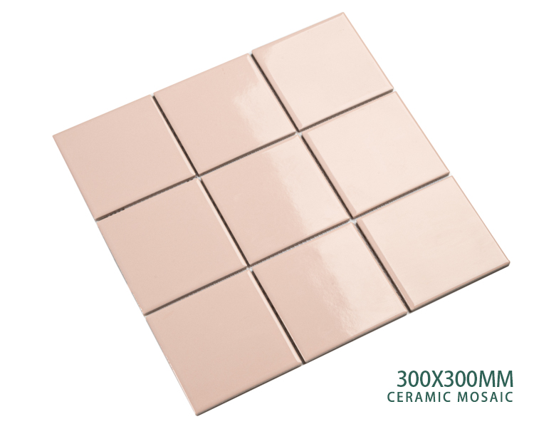 Sheet size 300x300 mosaic tiles kitchen wall big square design pink glossy mosaic