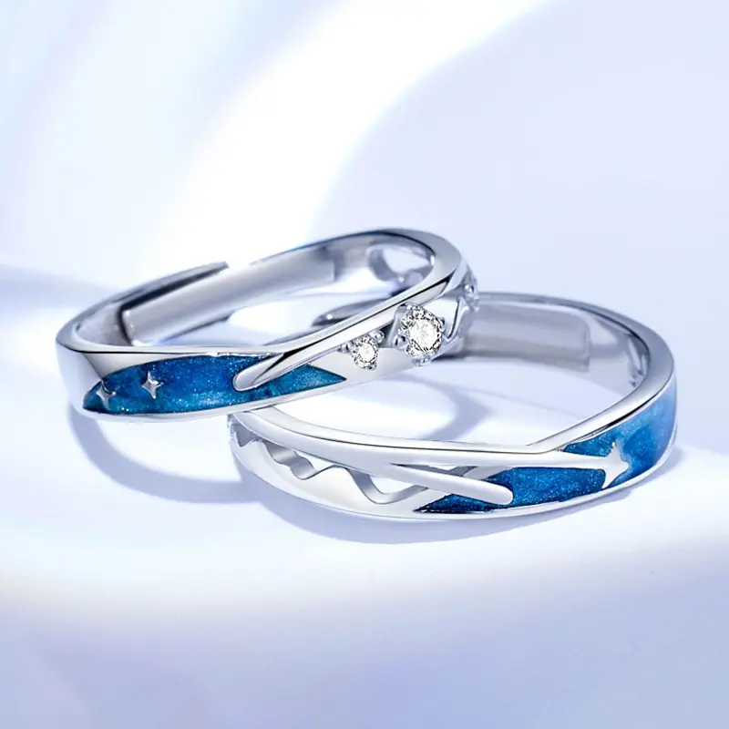 Anillos de pareja de lluvia de meteoritos coreanos INS, anillo de Plata de Ley 925 de circón de cristal de boda conmemorativo para mujer