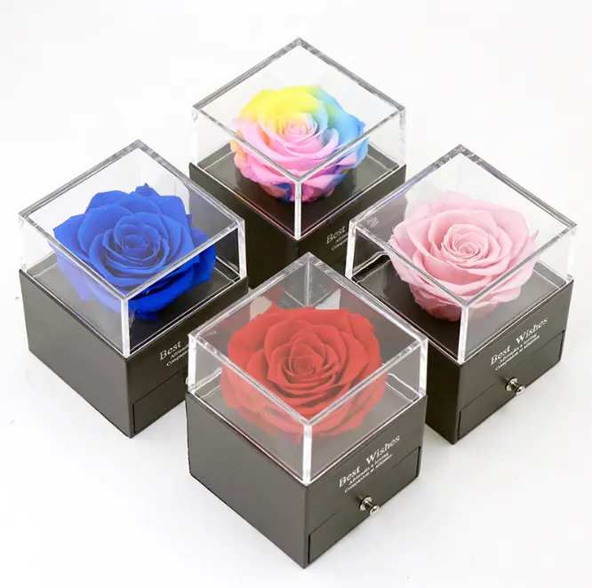 Birthday Presents Valentine's Day Gift Women Rose Jewelry Box For Wedding Marry Dried Flower Real Flowers Eternal Roses In Box