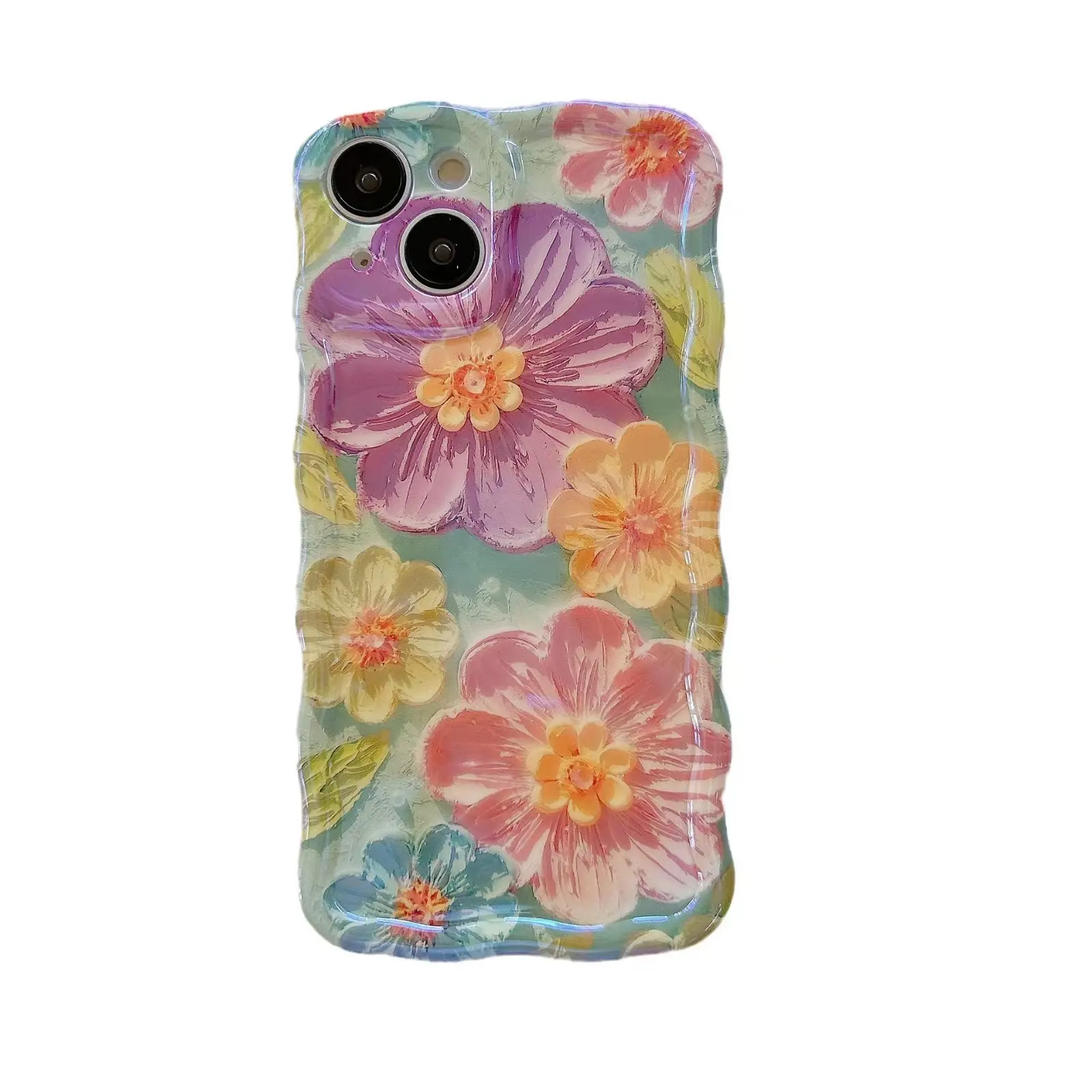 Funda para iPhone 15 pro Max colorida Retro pintura al óleo impresa flor brillante lindo TPU funda protectora para teléfono para iPhone 14 13 12