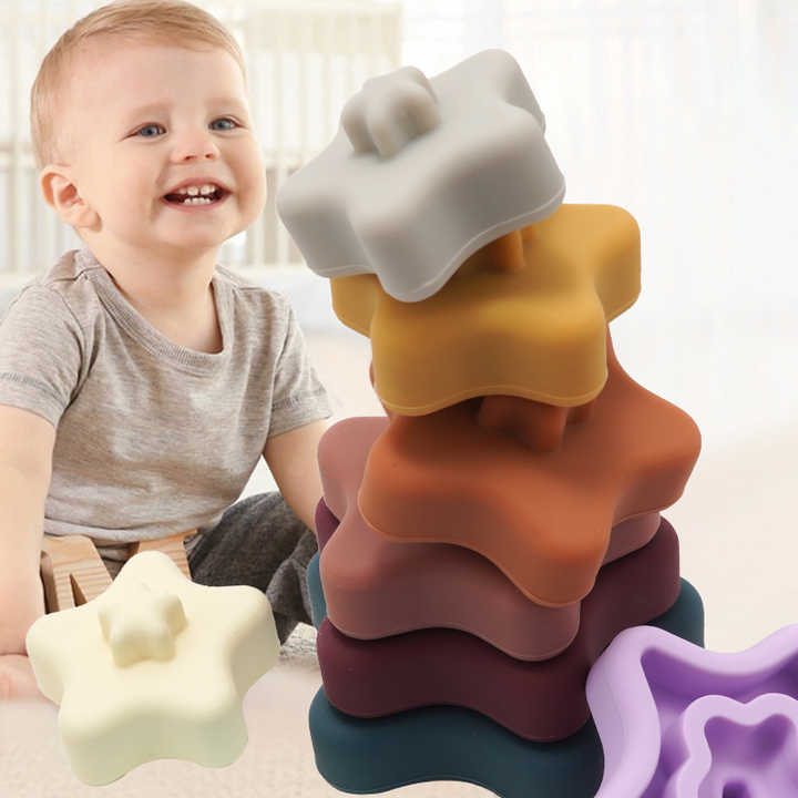 Silikon Star Toy Stack Stapeln Sandy Beach Kinderspiel zeug Baby Beißring Spielzeug Bausteine