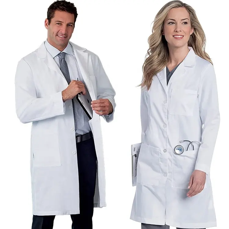 wholesale oem logo custom unisex professional student laboratory long sleeve jacket white lab coat doctor nurse dentist uniform