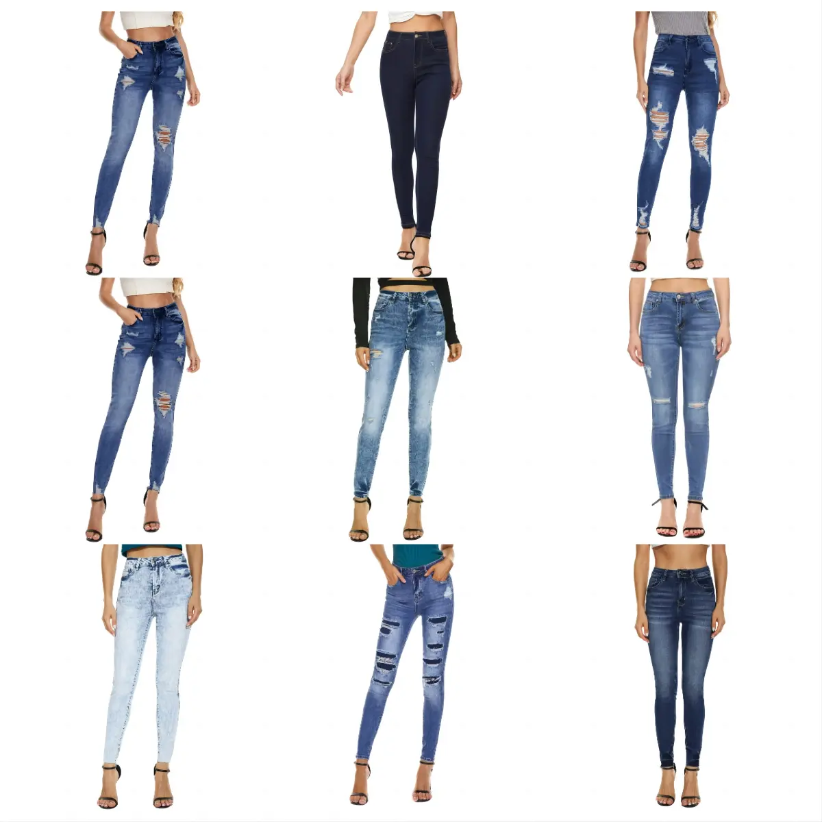 Jeans rasgados para mujer Jeans elásticos desgastados Capri Mom Jean con agujero