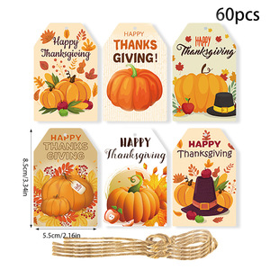 Etiquetas colgantes con tema de Acción de Gracias feliz 2025, etiqueta con patrón de calabaza con cadena, etiquetas de papel de regalo para suministros de decoración de fiestas - Product Image 2