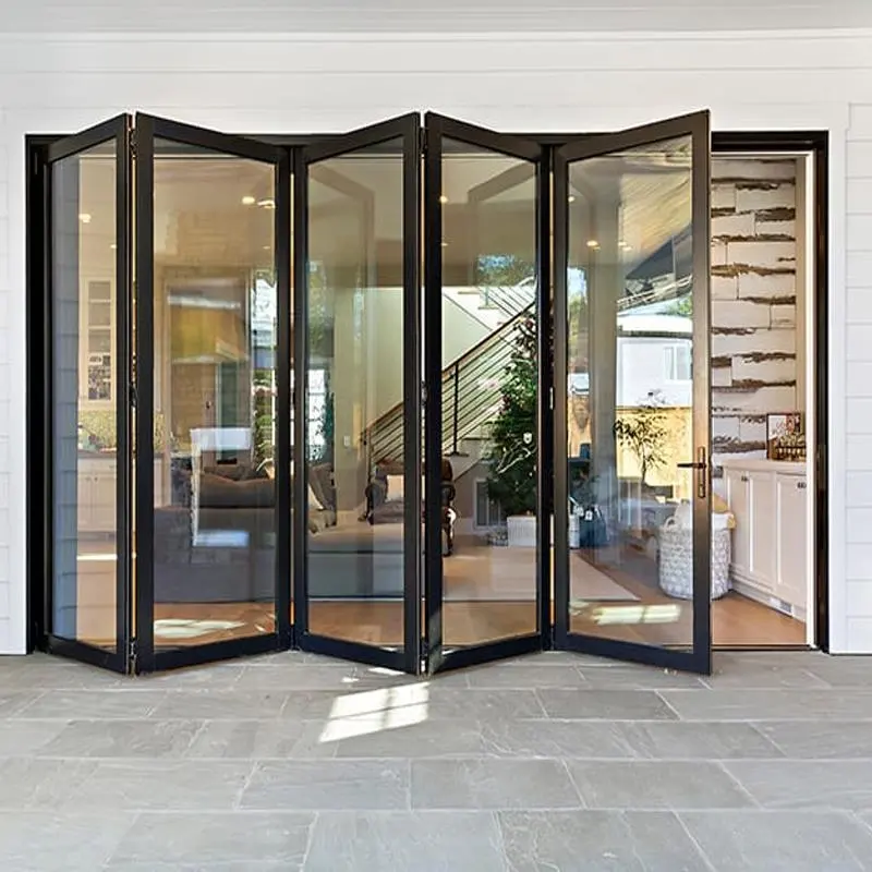 Florida miami-dade onaylı yeni tasarım dış akordeon alüminyum katlanır kapı veranda katlanır cam kapi