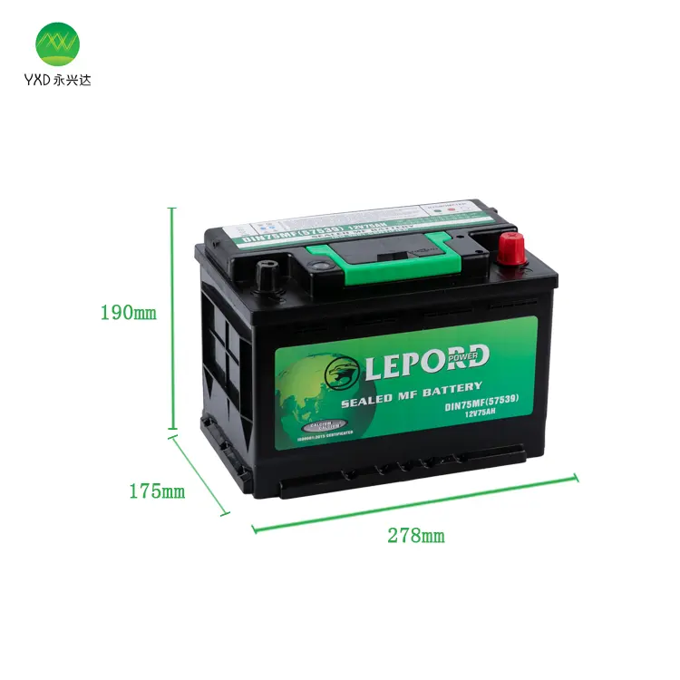 Duitse Standaard Auto Batterij 12V DIN75/57539/DIN80 75AH Lood-zuur Auto Batterijen Batterij Auto 12V