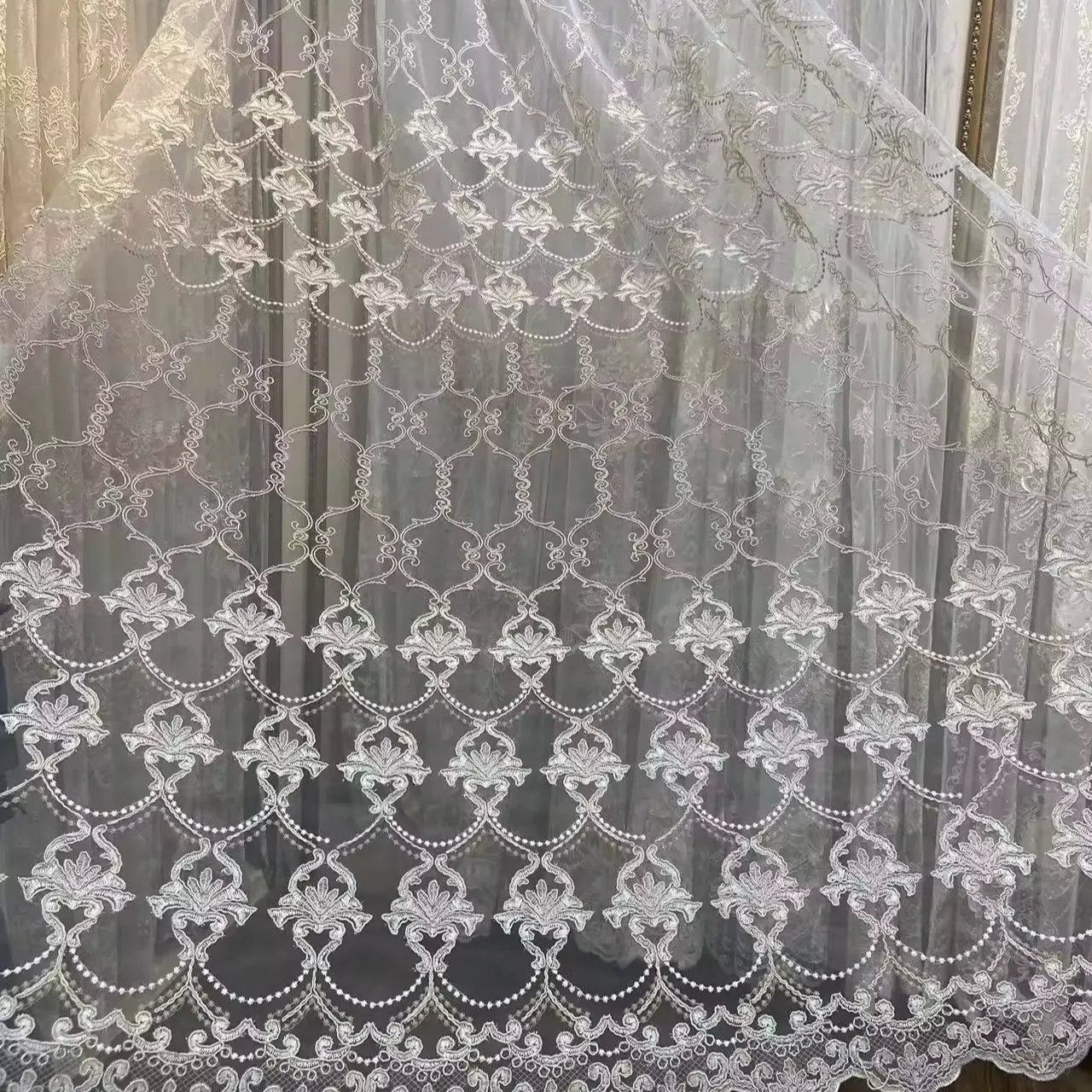 2024 Luxury New European Style Curtains For Living Room Bedroom Double Layer Tulle Gauze Extravagance Embroidered Window Screens