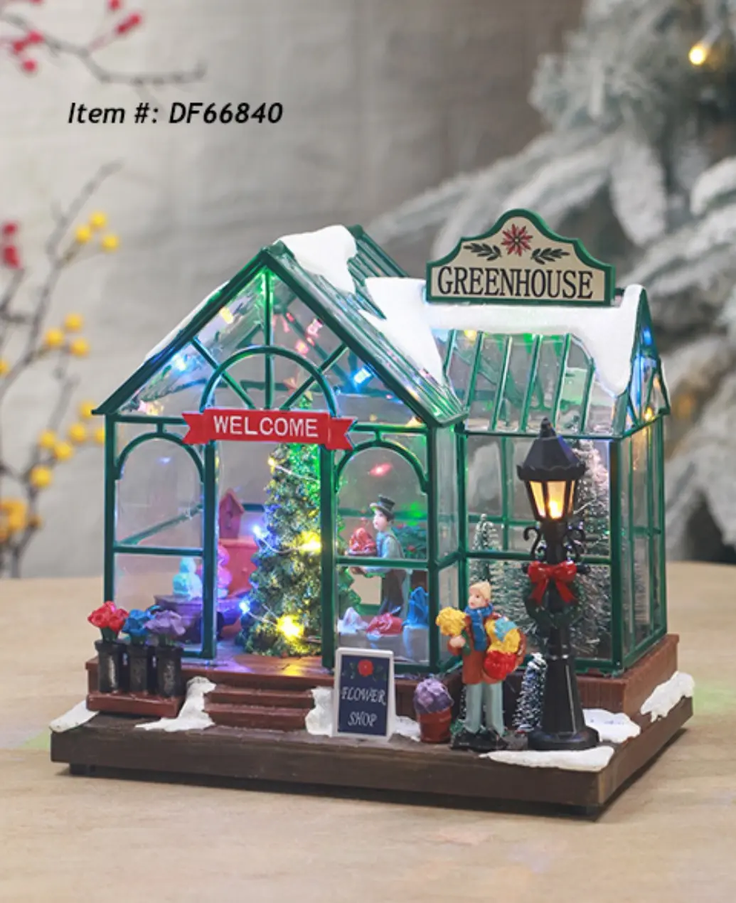 Casa de enfeite de natal, estatueta de decoração de casa verde com luz de led, casa para presente, artesanato, árvores de natal