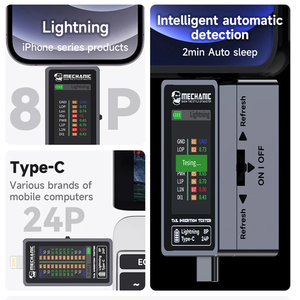 Phone Tail Insertion Detector Mechanic T-824 Digital Display Current Power Check No Disassembly Independent Pin Type-C Lightning - Product Image 2