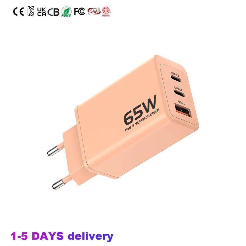 New Arrival 2 IN 1 USB Type C 65W GaN Wall Travel Fast GaN charger 65W PD QC 3.0 charger for Laptop Tablet Phone mobile charger