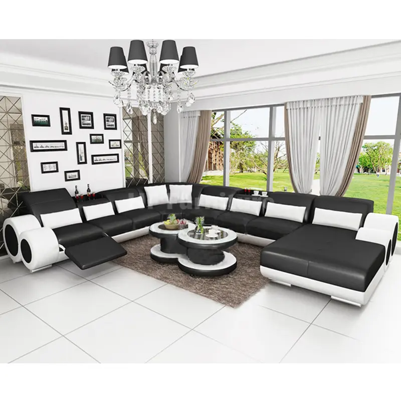 Divano a forma di U in pelle dal Design alla moda Set divano in pelle moderno per la casa italiana reclinabile elettrico