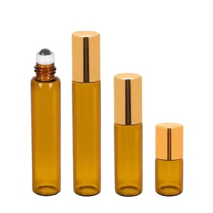 Amber <strong>2.5ml</strong> 5ml 10ml Small Empty Perfume Essential Oil Roll on Glass Tube <strong>Bottle</strong> <strong>with</strong> Stainless Steel Roll-on Roller Ball <strong>Cap</strong> - Product Image 1