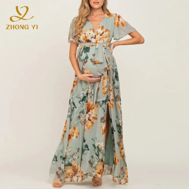 2023 Custom Fashion manica corta Plus Size gravidanza gonna lunga stampa Fancy Cotton Ladies Casual eleganti Maxi abiti premaman