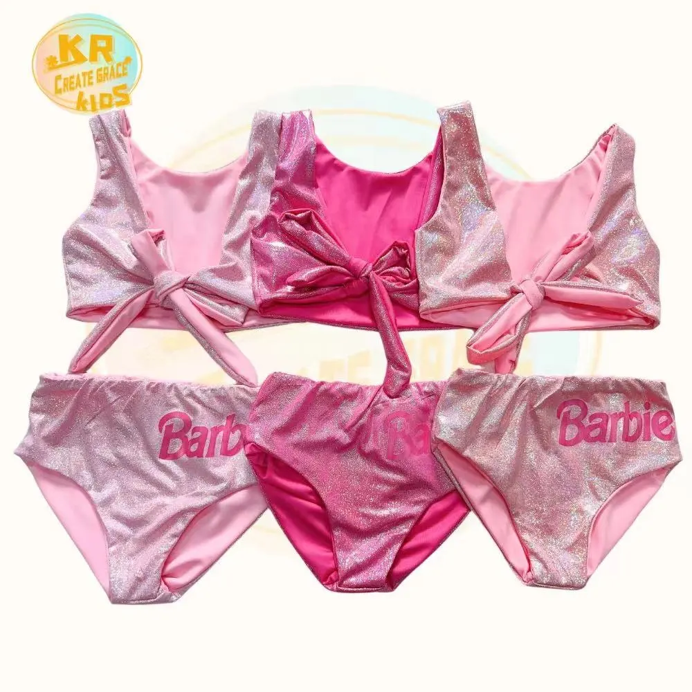 Mode brillant filles maillots de bain été petites filles maillots de bain rose deux pièces mignon enfants maillot de bain