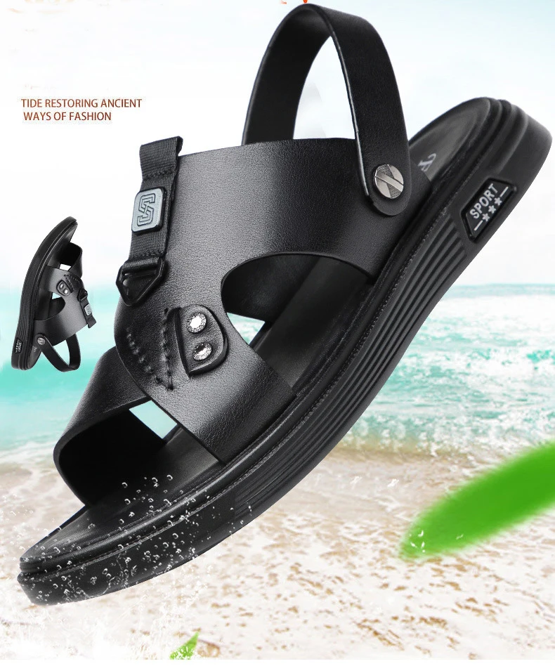 Summer Beach Sandals Slippers for Men Leather PU Casual Sandal Slippers