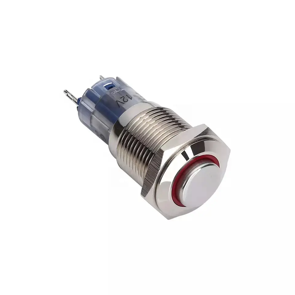 Interruttore a pulsante in acciaio inossidabile SPDT illuminato a cerchio ONPOW 16mm (LAS2-GQH-11E/R/12 V/S) (Dia. 16mm)(CE,CCC,ROHS,REECH)