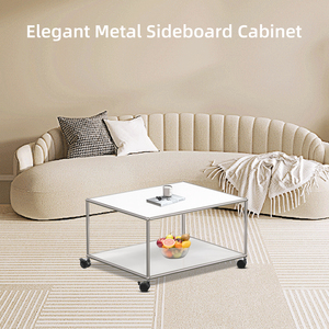 Bàn bên di động màu trắng sữa, Bàn cà phê và đồ nội thất bằng kim loại bằng thép không gỉ tùy chỉnh cho phòng khách - Product Image 5