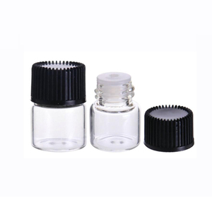 オリフィスレデューサーとホワイトブラックキャップを備えた1 ml (1/4ドラム) 透明ガラスバイアルボトルのサンプルエッセンシャルオイルバイアル - Product Image 2