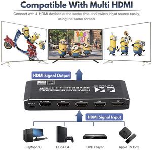 Conmutador HDMI 4K, 4 puertos, 4 en 1, Out HDMI2.0b, compatible con HDCP 2,2, con Control remoto, interruptor automático