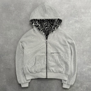 Benutzer definierte dicke schwere reversible Doppels chicht Pelz Boxy Fit Cropped Cheetah Leopard Zip Up Man Hoodies Jacke Hersteller - Product Image 2