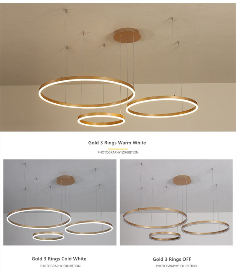 BLUEKING custom Luxury royal modern decorative villa stainless steel round led ring chandelier gold staircase hanging light