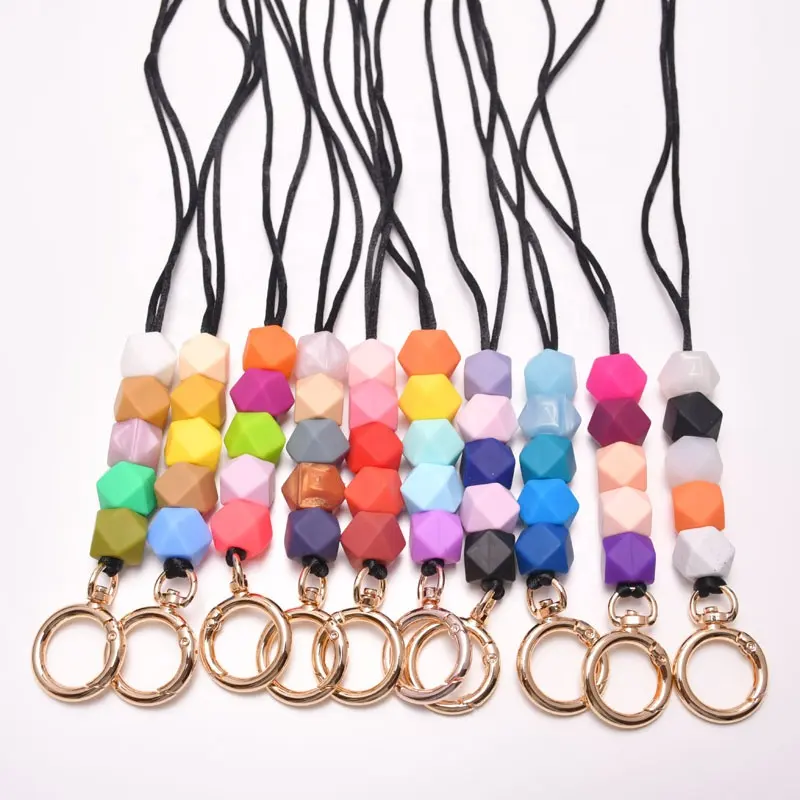 Body harness Id Card Neck Led Teacher Carabiner Keychain Silicone Beads Polyester Lanyard With Clips Keychain Card Holder
