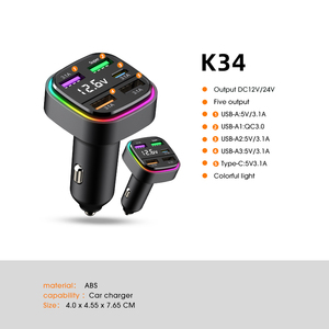K34 akıllı araç şarj aleti 66W süper hızlı 4 USB tip-c portu QC3.0 USB 2.4A adaptörü ile güç banka ve Laptop için hızlı şarj - Product Image 2