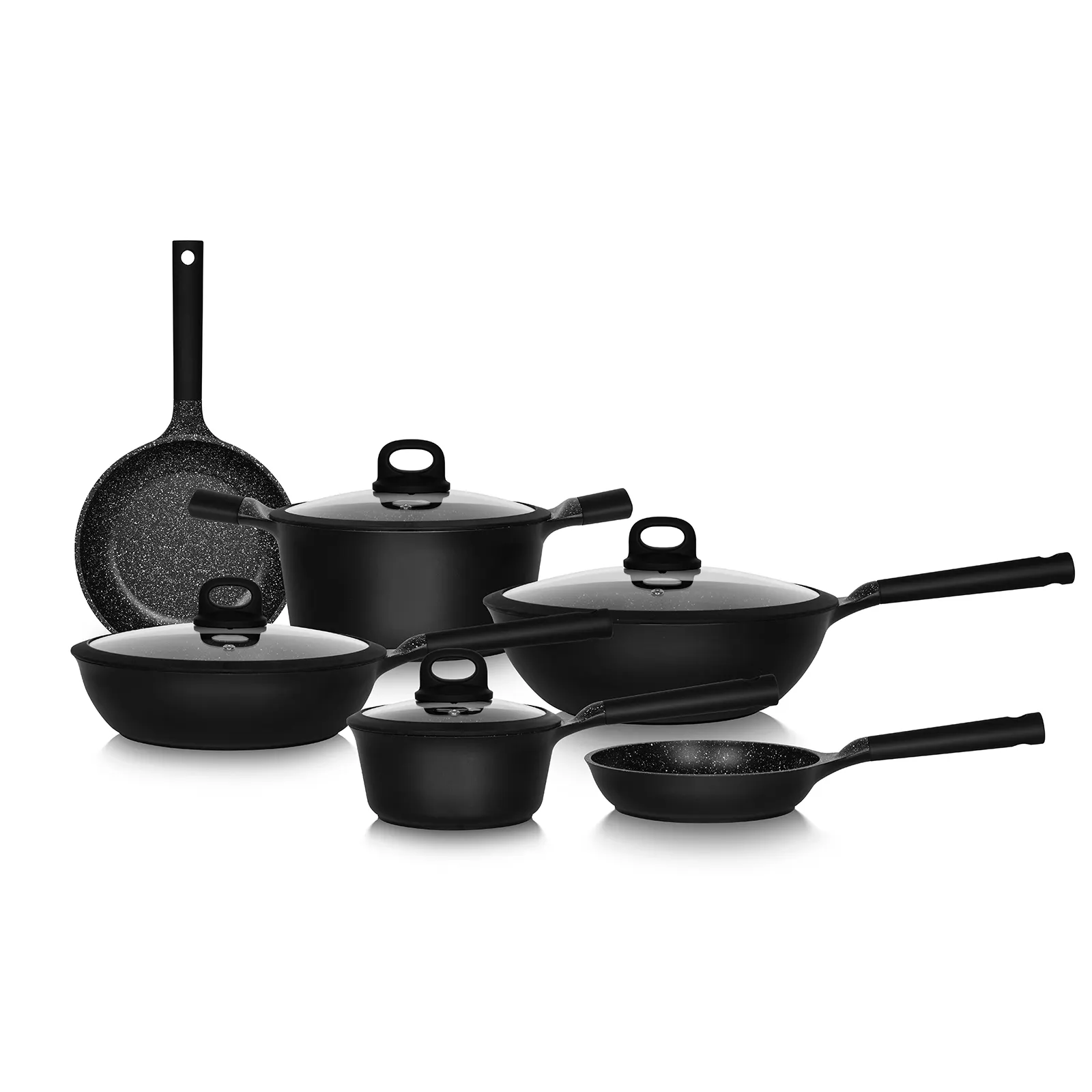 Black die-casting marble coated nonstick cookware set for wholesale
