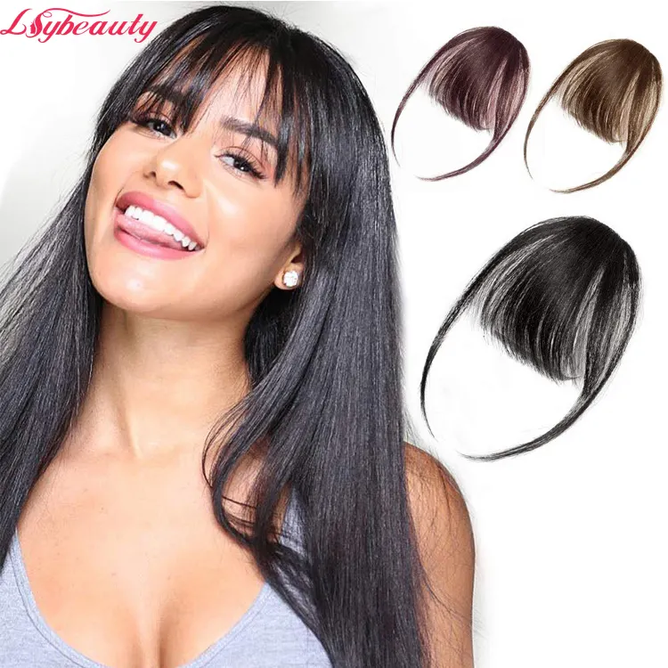 Clip in Fringe Bangs 100% Echthaar verlängerungen Natürliche schwarzbraune flache Pony mit Tempeln Haarteil Echthaar Air Bangs