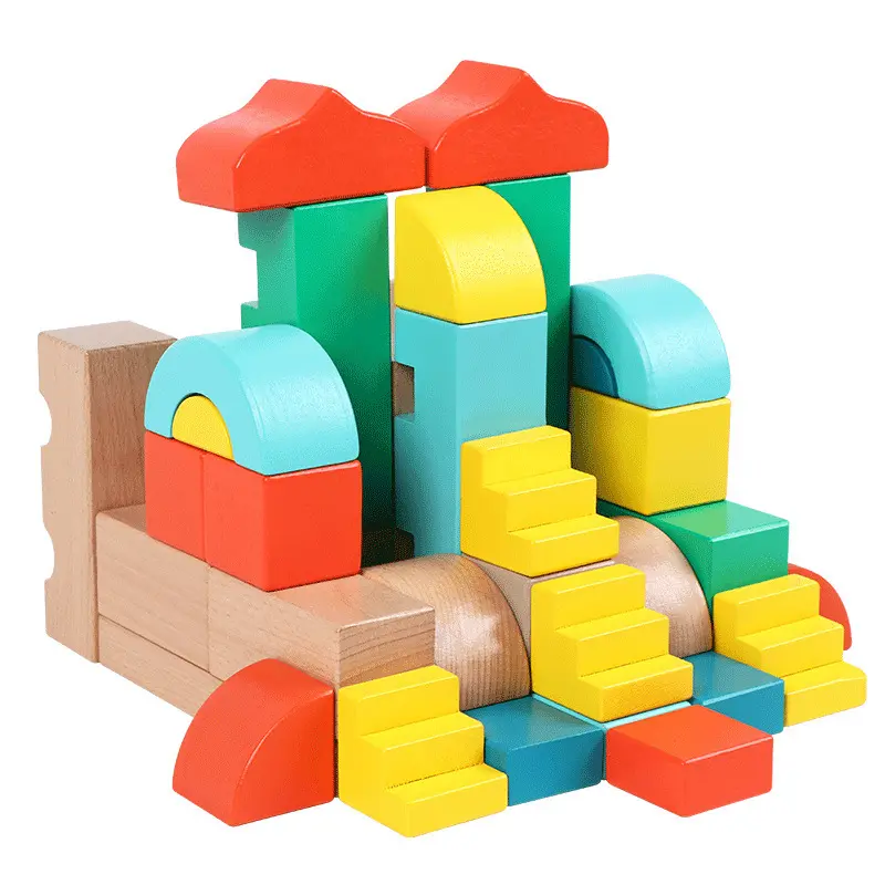 Wooden early education large particles beech wood castle building blocks set kids urban traffic construction fun building toys