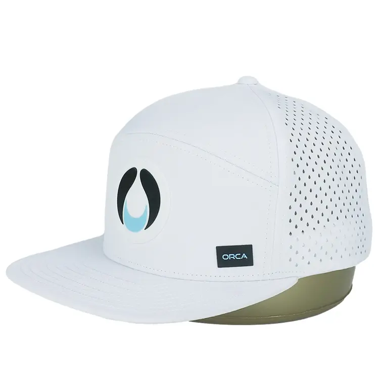 Custom logo impermeabile prestazioni laser traforato 5 pannello cappello a prova di acqua bianco berretto sportivo da Baseball per gli uomini & Wome