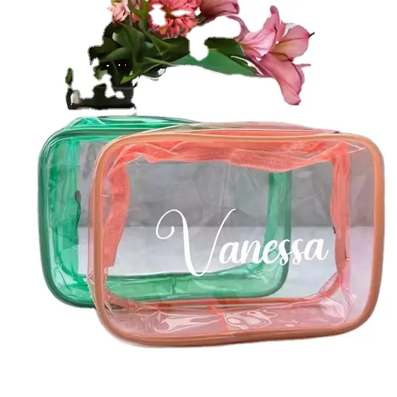 Moda caliente viaje lavado baño vacaciones impermeable con cremallera bolsas de maquillaje bolsa de cosméticos de PVC transparente