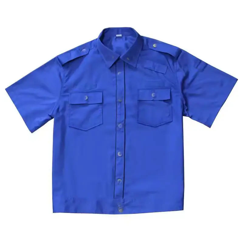 Chemise de travail d'officier à manches courtes bleue personnalisée pour hommes uniformes de bus de compagnie aérienne fabriqués pour agent de sécurité