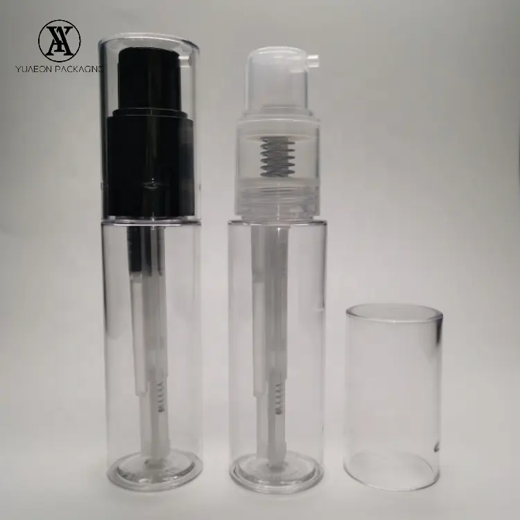 Kozmetik ambalaj şişesi 2oz yüksek kaliteli geri dönüşümlü yuvarlak Pet plastik boş toz pompa şişesi