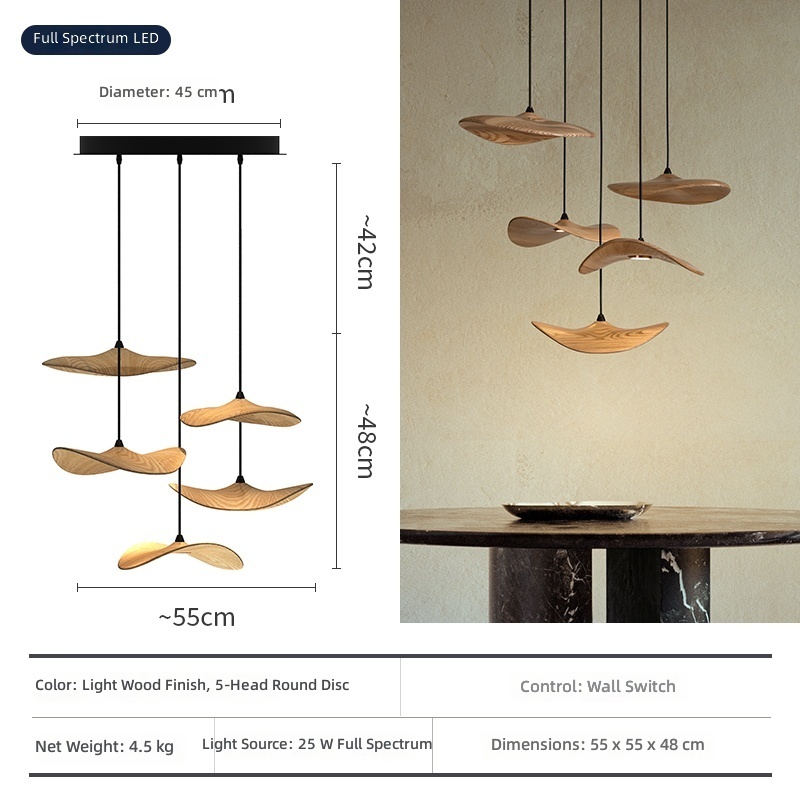 Corps de lampe 5 ronds (diamètre 40cm) couleur bois clair 25