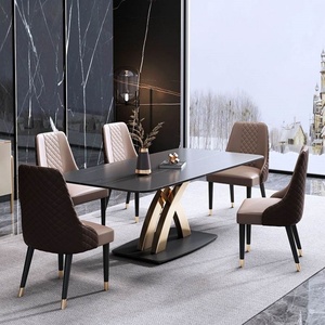 Mesa de comedor de losa de roca de lujo ligera Combinación de mesa de comedor y silla minimalista moderna de mármol Rectangular de gama alta - Product Image 6