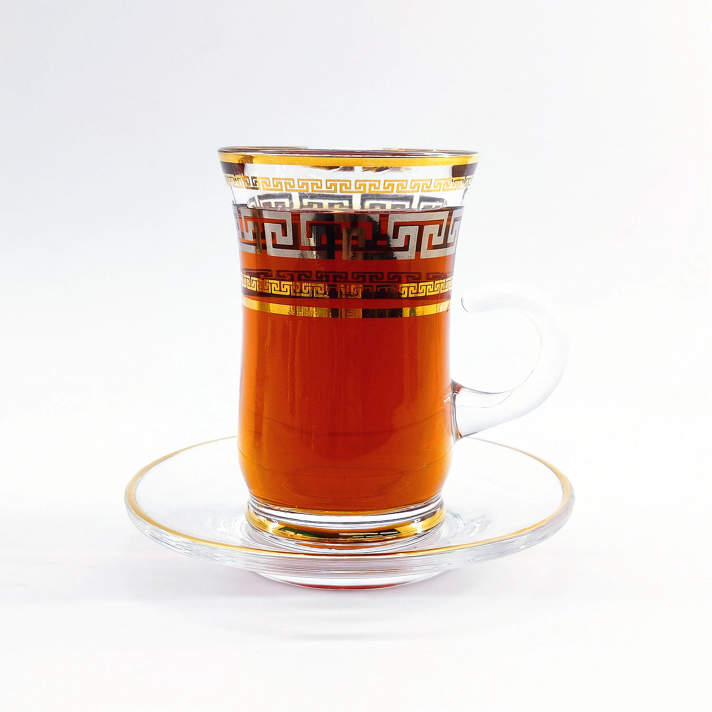 Conjunto de presente de chá arábia, 6 copos e 6 saudadores na caixa de cor artesanal, vidro de cristal para ramadã, beber em casa