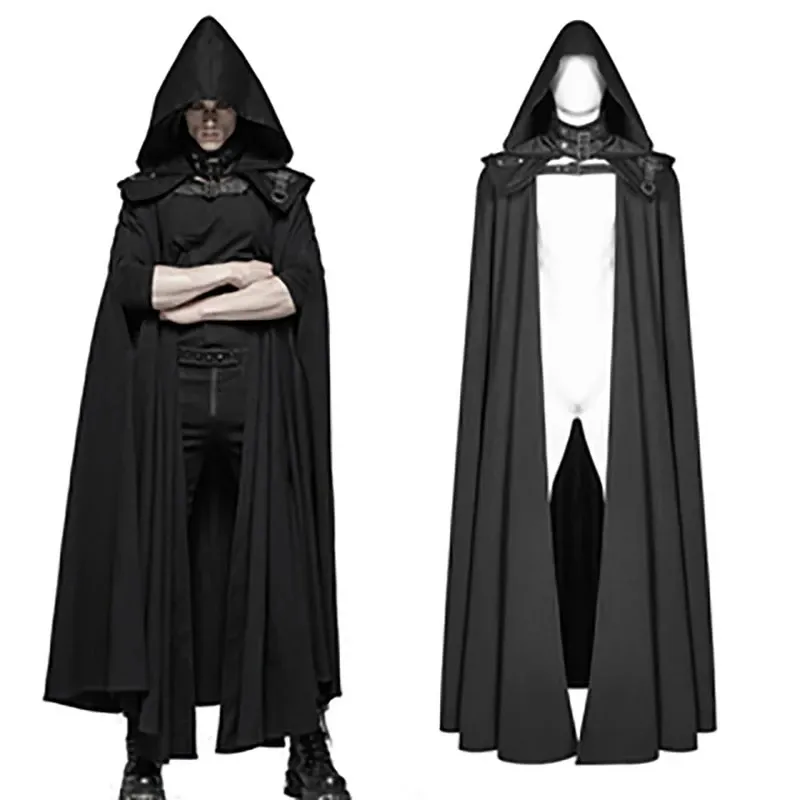 Capa Medieval larga para hombres, traje gótico Punk con capucha, disfraz oscuro de Vampire de la muerte, Caballero Guerrero, Cosplay para adultos