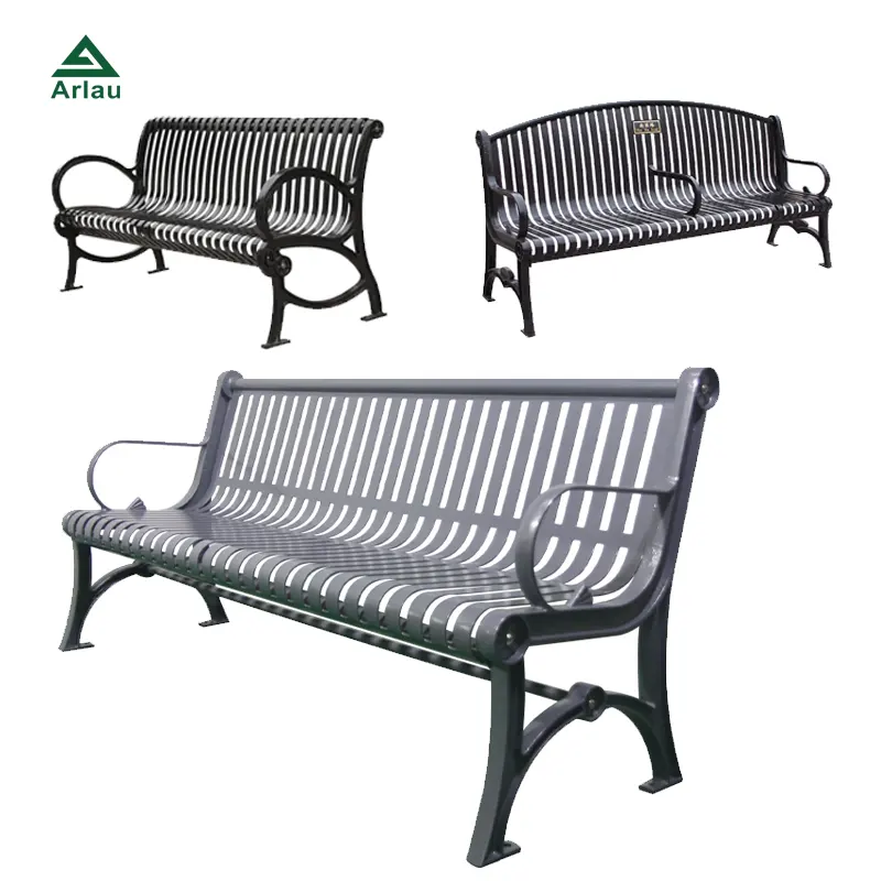 custom outdoor furniture slatted steel bench seating outside park street metal bench seat public garden patio iron bench chair