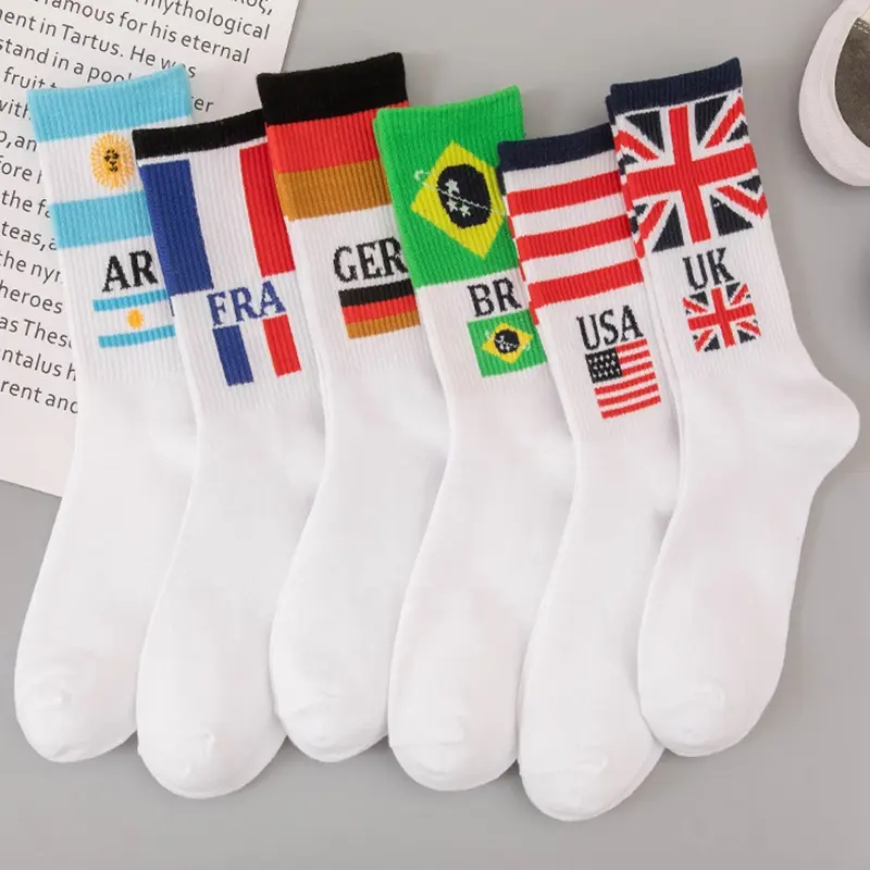 Chaussettes à motif drapeau américain pour hommes, unisexe, 100% coton, décontracté, tendance, vente en gros