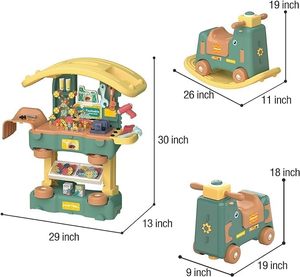 3 in 1 Toddler Kids Tool Bench Set Pretend Play <strong>Toy</strong> with Accessories <strong>Trojan</strong> Horse Rocker Car - Product Image 5