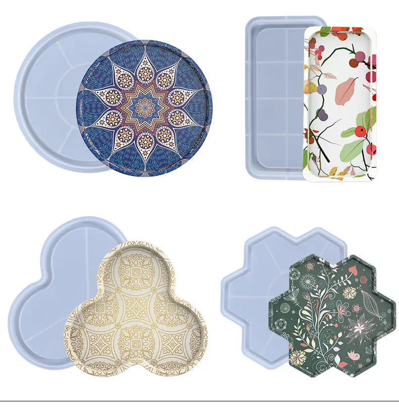 Diy Creative Round Rectangle Hexagon Mickey Shape Fruit Cup Tray Plate Silicone Coaster Mold